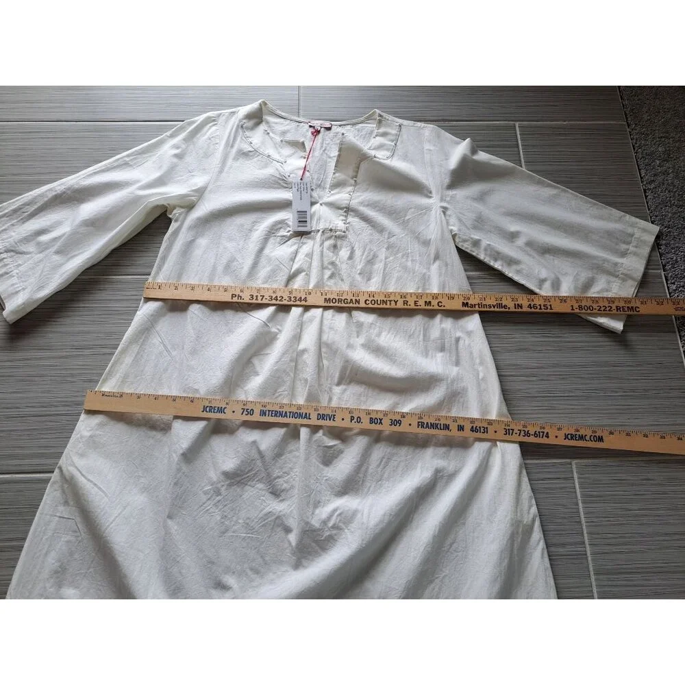 New Frances Valentine White Cotton Poplin Easy Dress  Nubs Lagenlook Pockets M - Picture 13 of 16